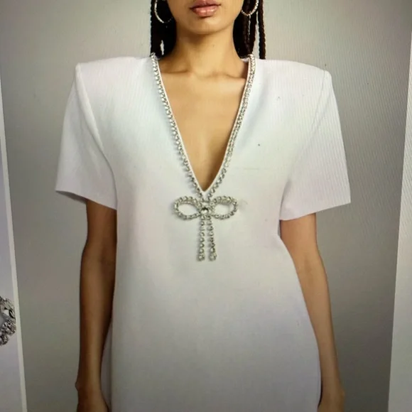 AREA White Dress with Crystal Detail - Picture 2 of 12